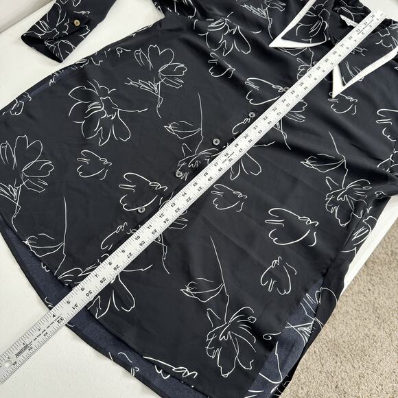 Petite Studio NYC Shirt Womens Large Black Abstract Floral Blouse Academia Prep - Picture 10 of 13